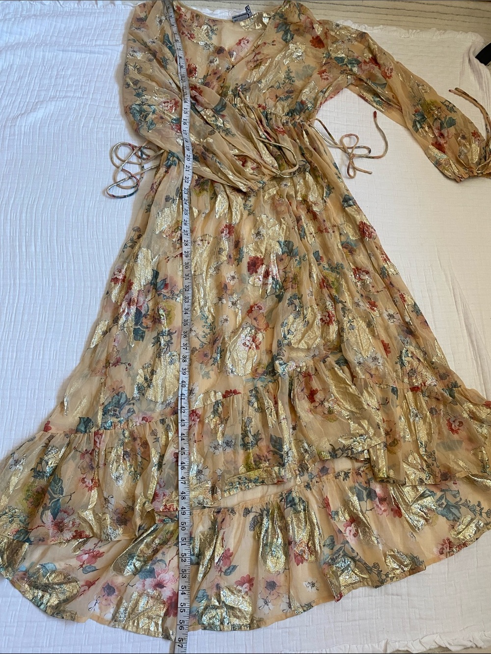 ASOS DESING Cream Floral V-Neck Long Sleeve Transparent Maxi Dress - Picture 8 of 12